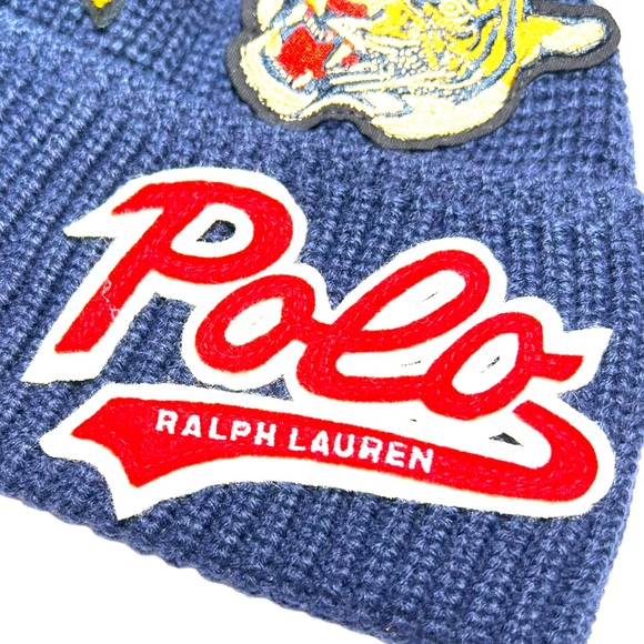 POLO RALPH LAUREN Tiger Varsity Patch Beanie Hat Blue - Picture 8 of 13